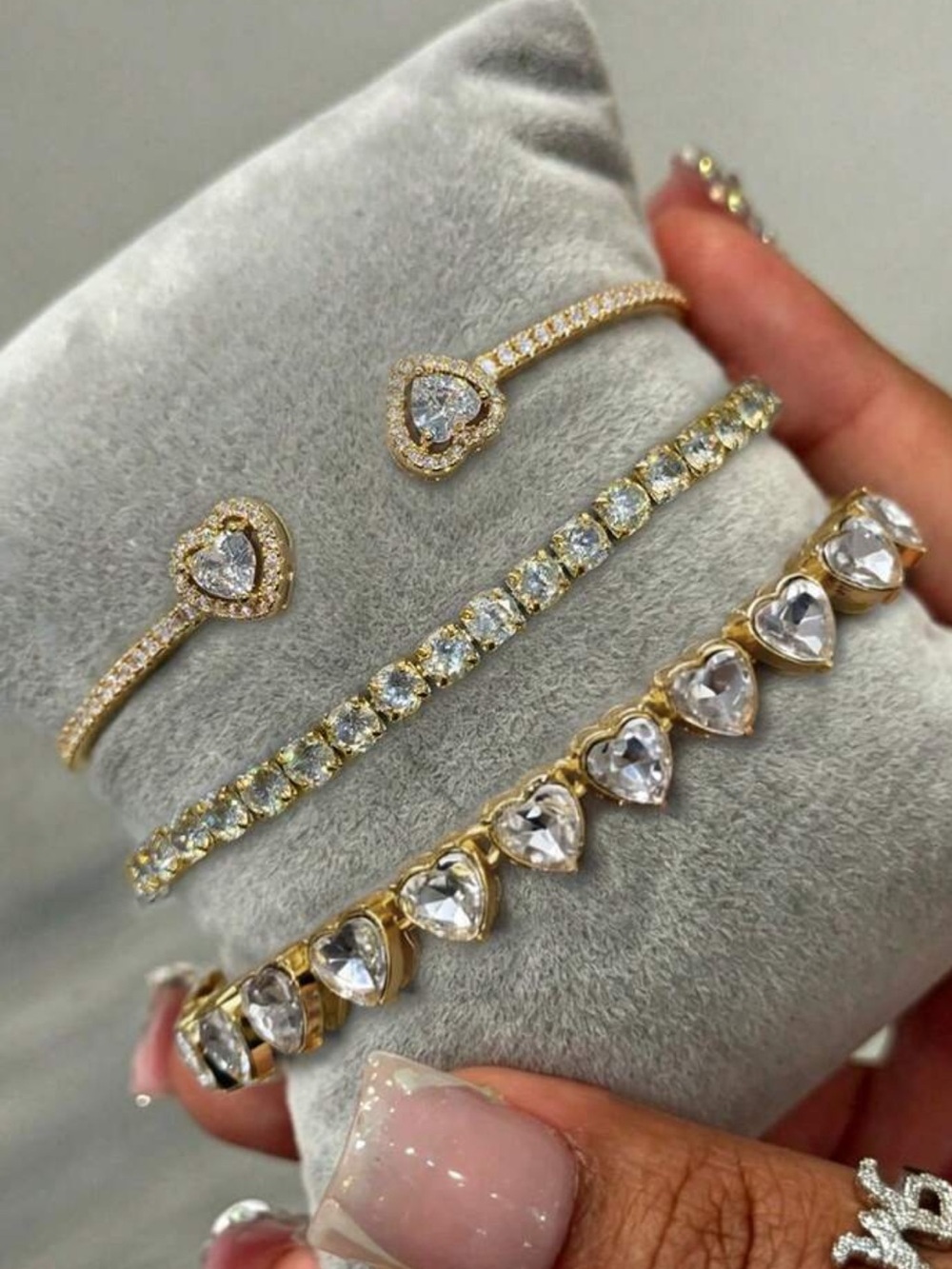 Gold Crystal Heart Bracelet Set - Women Jewelry